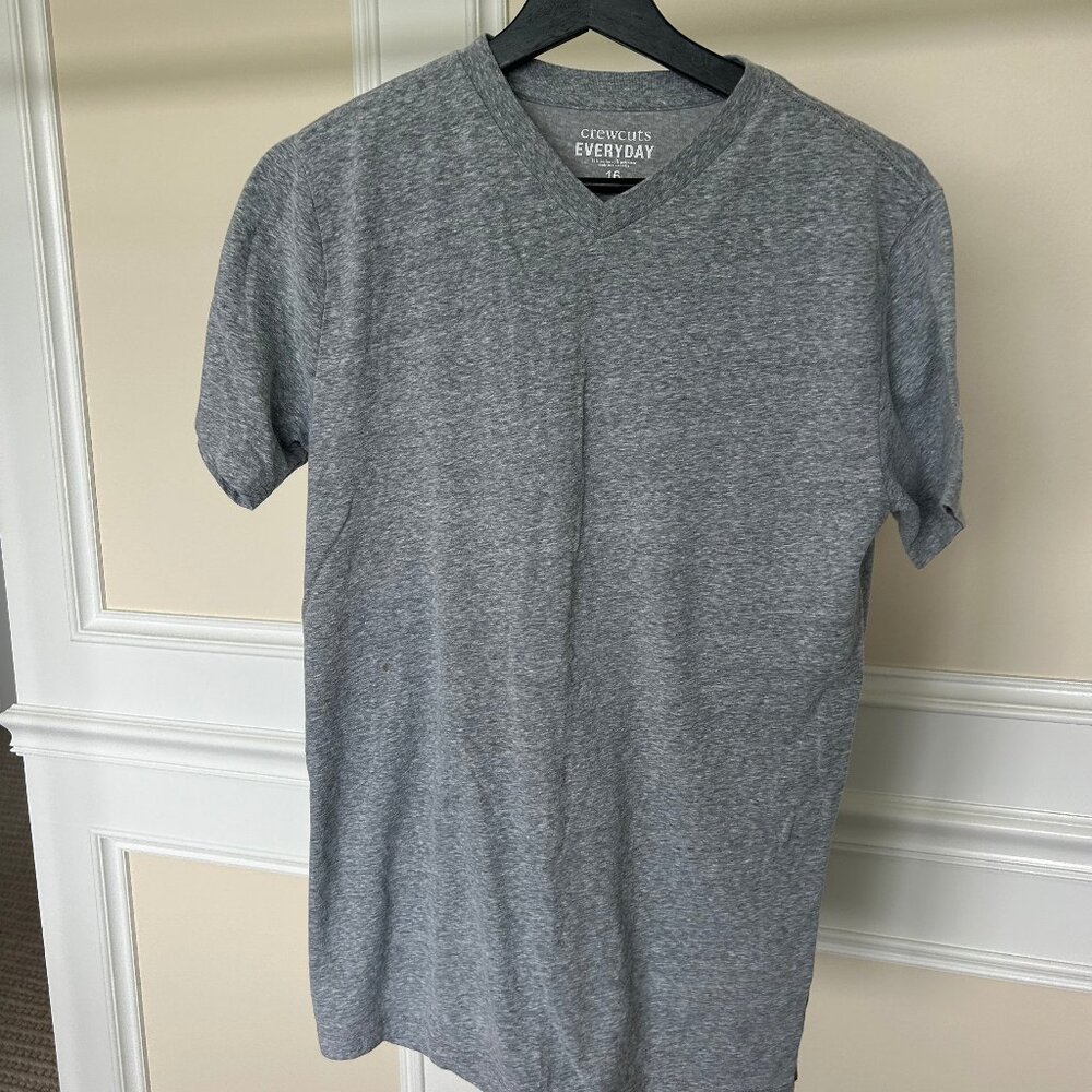 J.Crew Crewcuts Boy's Gray V-Neck Short Sleeve T-Shirt Size 16